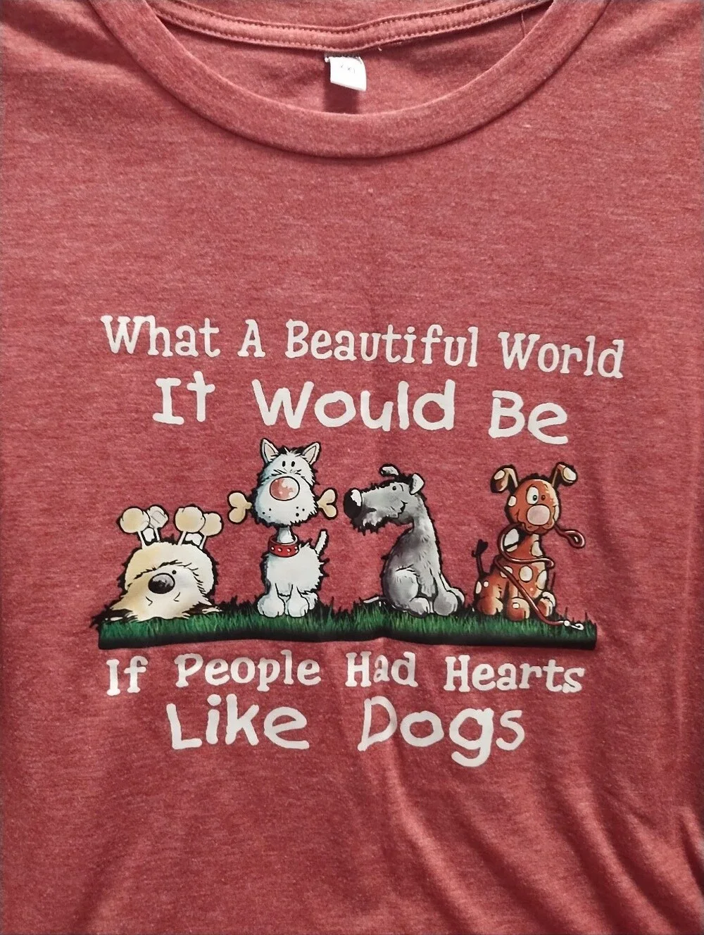 Dog Lovers Red Graphic Tee - What A Beautiful World It Would Be